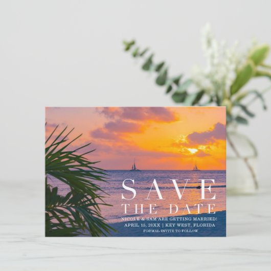 Florida Keys Hochzeit in Urlaubsort Save the Date (Stehend Vorderseite)