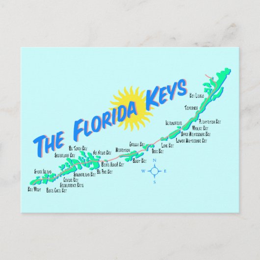 Florida Keys Map Retro-Abbildung Postkarte (Vorderseite)