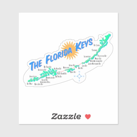 Florida Keys Retro Karte mit Inselnamen Aufkleber (Blatt)