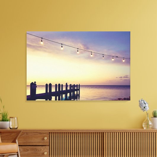 Florida Keys Sunset Dock String Lights Szene Leinwanddruck (Insitu (Wohnzimmer))
