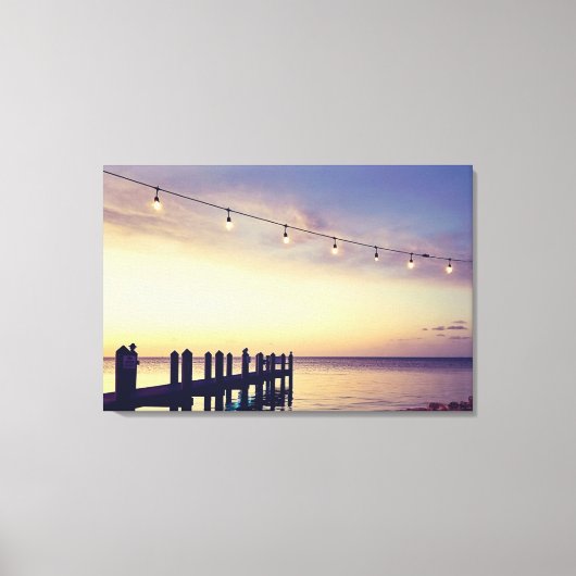 Florida Keys Sunset Dock String Lights Szene Leinwanddruck (Vorderseite)