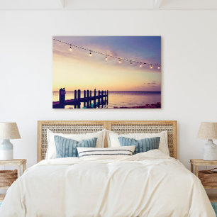 Florida Keys Sunset Dock String Lights Szene Leinwanddruck