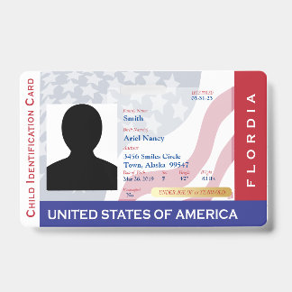 FLORIDA - Kinder-ID-Karte - Hintergrund mit USA-F Ausweis