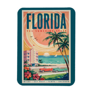 Florida-Küsten-Autos Illustration Reise Kunst Vint Magnet