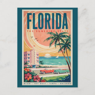 Florida-Küsten-Autos Illustration Reise Kunst Vint Postkarte