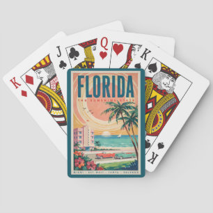 Florida-Küsten-Autos Illustration Reise Kunst Vint Spielkarten