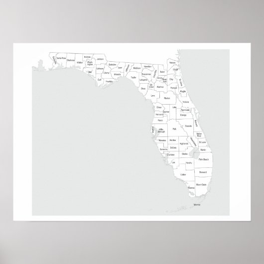 Florida-Landkreis-Karte mit Konturen und Namen Poster (Vorne)