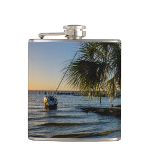 Florida Leaning Palm Tree Sunset Flask Flachmann