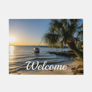 Florida Leaning Palm Tree Sunset Herzlich willkomm Fußmatte