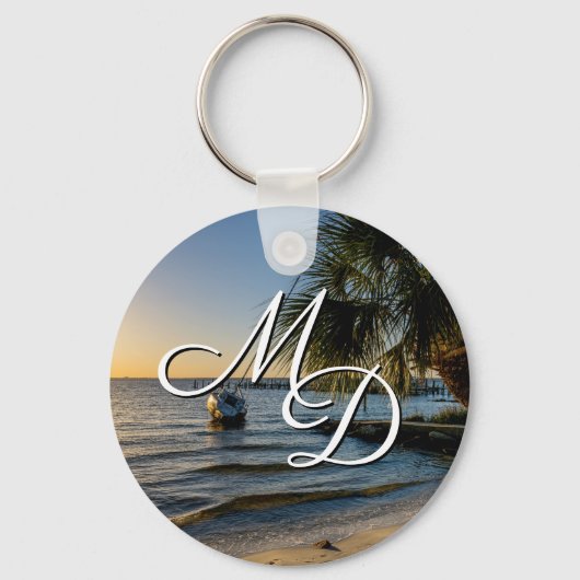 Florida Leaning Palm Tree Sunset Key Chain Schlüsselanhänger (Vorderseite)