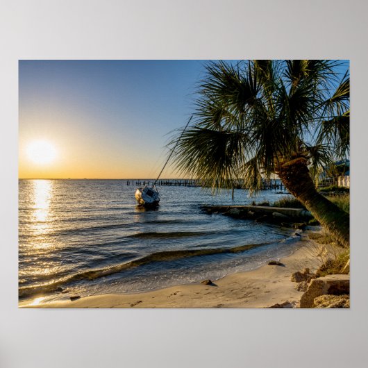 Florida Leaning Palm Tree Sunset Poster (Vorne)