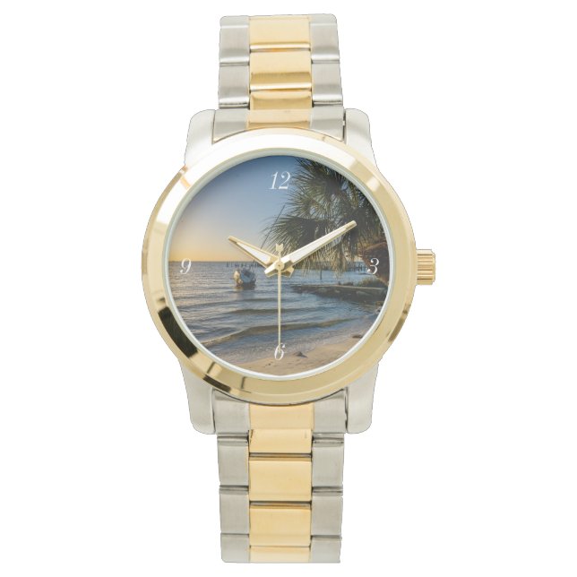 Florida Leaning Palm Tree Sunset Watch Armbanduhr (Vorderseite)
