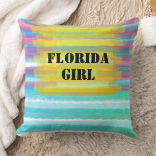 Florida Mädchen Name Türkis Rosa Aquarell Sonnenun Kissen