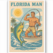Florida Man - Coastal Fisherman -Retro Fishing Art Aufkleber (Vorderseite)
