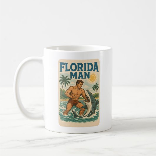 Florida Man Coastal Shark Wrestler - Retro Beach Kaffeetasse (Links)