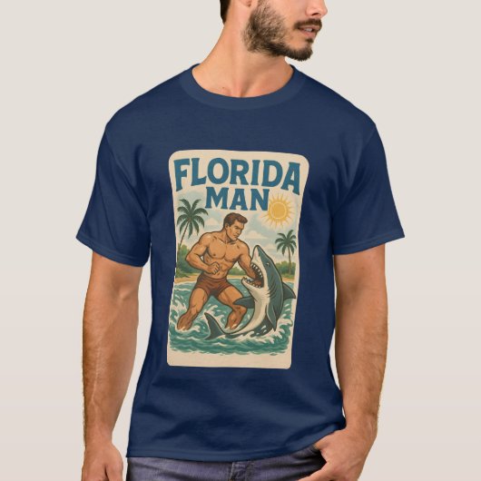 Florida Man Küstenhai-Ringer - Retro-Strand T-Shirt (Vorderseite)
