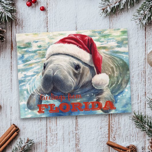 Florida Manatee Wassercolor Weihnachten Postkarte