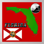 Florida Map, Bildtext und Staat Imitate Quarter Poster (Vorne)