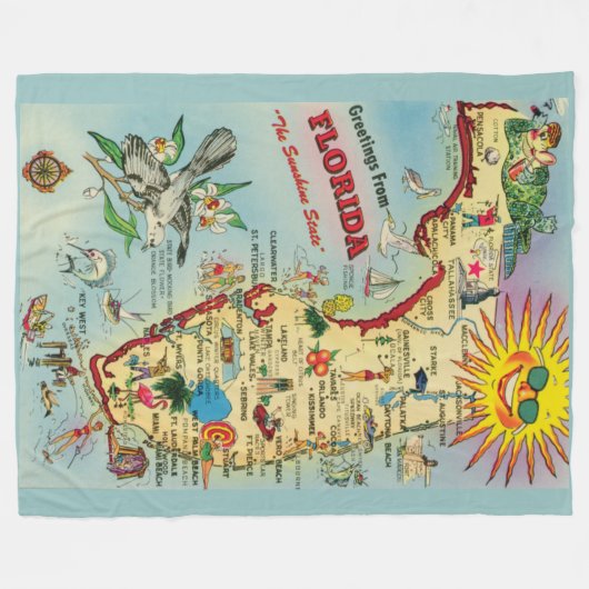 Florida Map Fleece Blanket (Vorderseite (Horizontal))