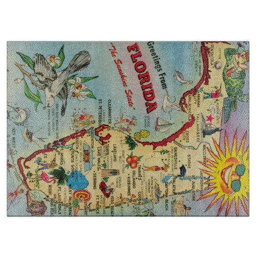 Florida Map Glass Cutting Board 15"x11" Schneidebrett (Vorderseite)