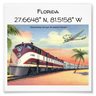 Florida Map Koordiniert Vintagen Stil Fotodruck