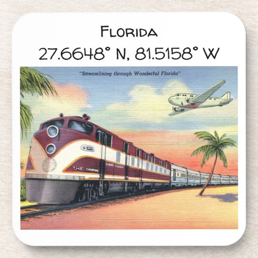 Florida Map Koordiniert Vintagen Stil Getränkeuntersetzer (Vorderseite)