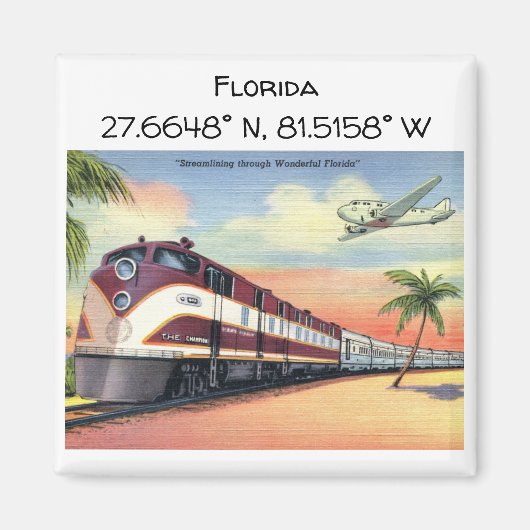 Florida Map Koordiniert Vintagen Stil Magnet (Vorne)
