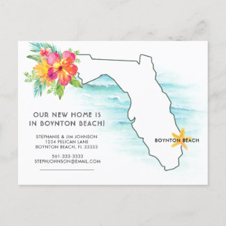 Florida Map Ocean Waves New Zuhause Ankündigungspostkarte