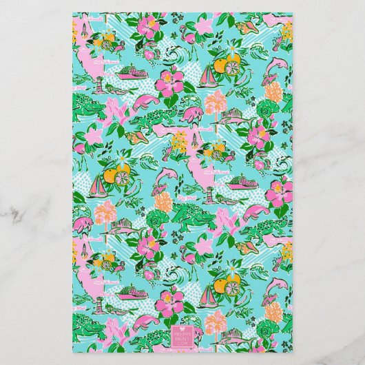 Florida Map Preppy Palm Beach Pattern Mit Monogram Briefpapier (Rückseite)