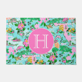 Florida Map Preppy Palm Beach Pattern Mit Monogram Fußmatte (Vorderseite)