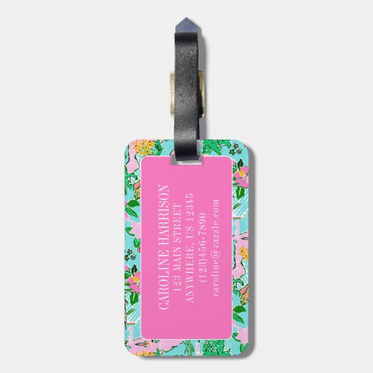 Florida Map Preppy Palm Beach Pattern Mit Monogram Gepäckanhänger (Rückseite vertikal)