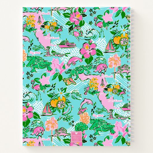 Florida Map Preppy Palm Beach Pattern Mit Monogram Notizblock (Rückseite)