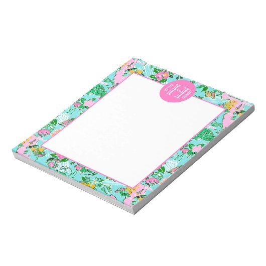 Florida Map Preppy Palm Beach Pattern Mit Monogram Notizblock (Rotiert)