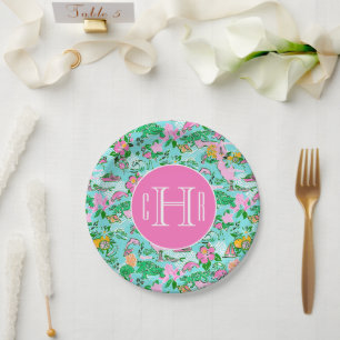Florida Map Preppy Palm Beach Pattern Mit Monogram Pappteller