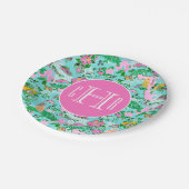 Florida Map Preppy Palm Beach Pattern Mit Monogram Pappteller (Schrägansicht)