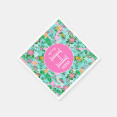 Florida Map Preppy Palm Beach Pattern Mit Monogram Serviette (Ecke)