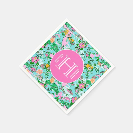 Florida Map Preppy Palm Beach Pattern Mit Monogram Serviette (Ecke)