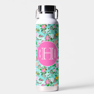 Florida Map Preppy Palm Beach Pattern Mit Monogram Trinkflasche