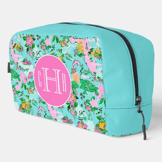 Florida Map Preppy Palm Beach Pattern Mit Monogram Waschbeutel (Rechte Ecke)