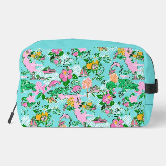 Florida Map Preppy Palm Beach Pattern Mit Monogram Waschbeutel (Rückseite)