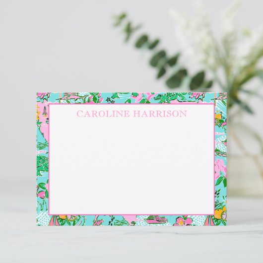 Florida Map Preppy Palm Beach Pattern Print Dankeskarte (Stehend Vorderseite)