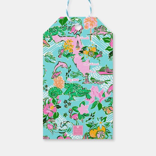 Florida Map Preppy Palm Beach Pattern Print Geschenkanhänger (Rückseite)