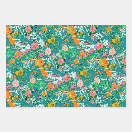 Florida Map Preppy Palm Beach Pattern Print Geschenkpapier Set (Vorderseite 3)