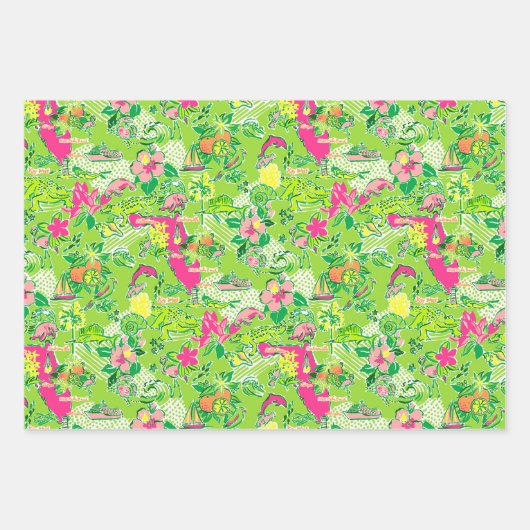 Florida Map Preppy Palm Beach Pattern Print Geschenkpapier Set (Vorderseite 2)