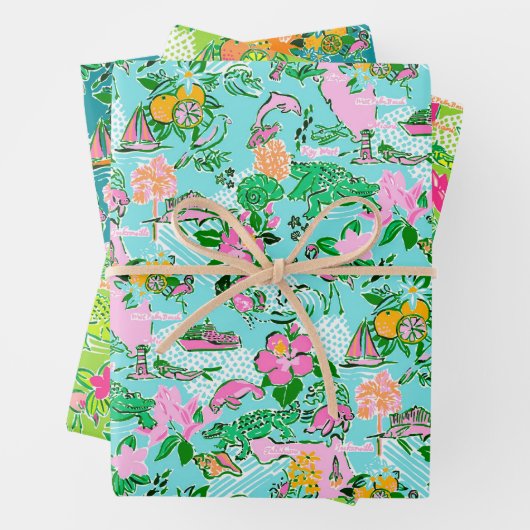 Florida Map Preppy Palm Beach Pattern Print Geschenkpapier Set (Beispiel)