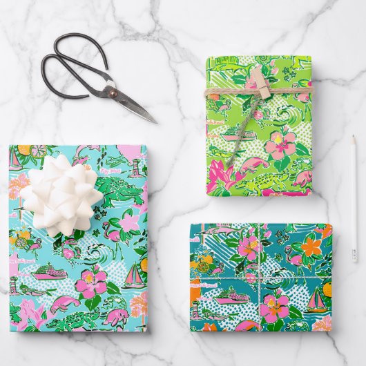 Florida Map Preppy Palm Beach Pattern Print Geschenkpapier Set (Vorderseite)