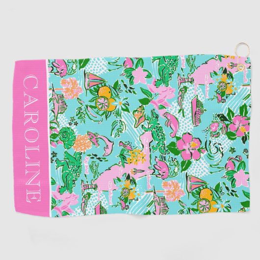 Florida Map Preppy Palm Beach Pattern Print Golfhandtuch (Horizontal)
