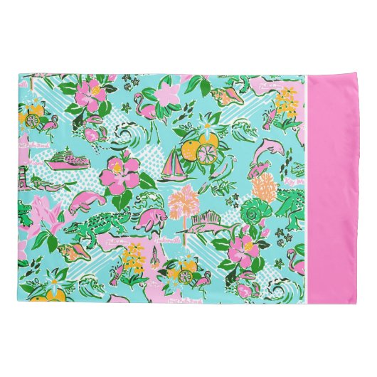 Florida Map Preppy Palm Beach Pattern Print Kissenbezug (Rückseite)