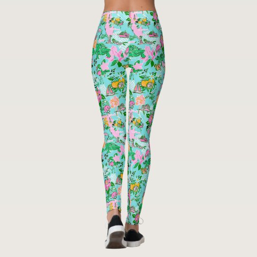 Florida Map Preppy Palm Beach Pattern Print Leggings (Rückseite)