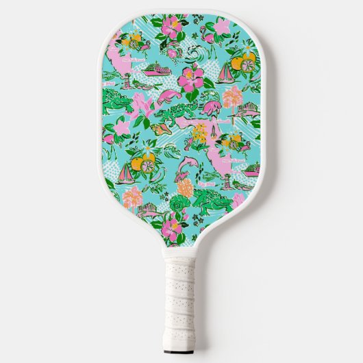 Florida Map Preppy Palm Beach Pattern Print Pickleball Schläger (Rückseite)